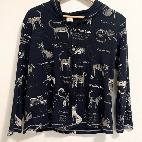 Vintage 90s black zip up jacket with cat print - Picture 4 of 4